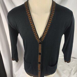 Arlando Vintage Men's Cardigan Button Down Sweater Black/w Brown Trim Size Small